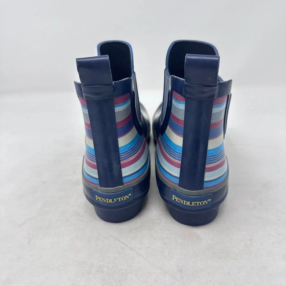 Pendleton Chelsea Rain Boots Navy 7 Waterproof Ankle Booties Striped Heel
